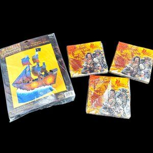 VTG Disney Pirates Of The Caribbean Hallmark Party Centerpiece Ship & Napkins